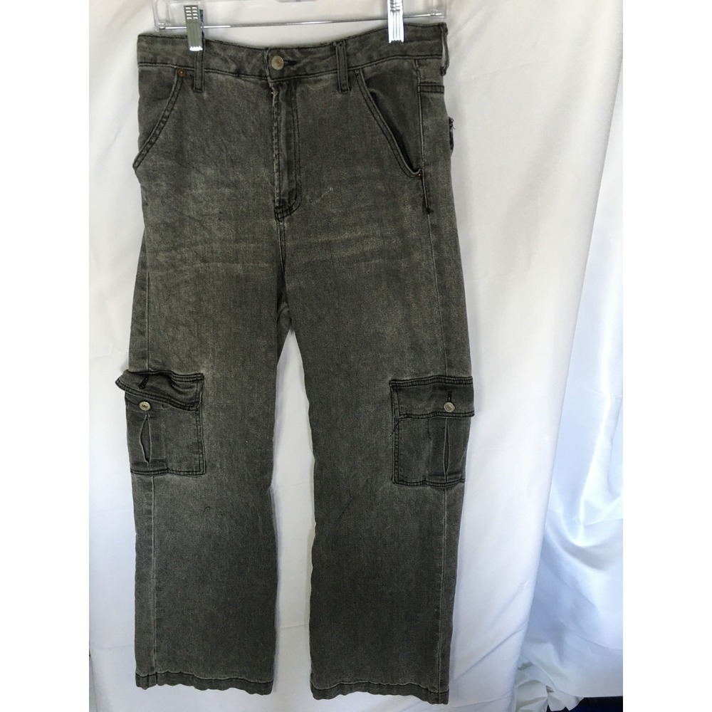 SONG Cargo Street Jeans Faded Black Wide Leg Utility Denim Pants Mens